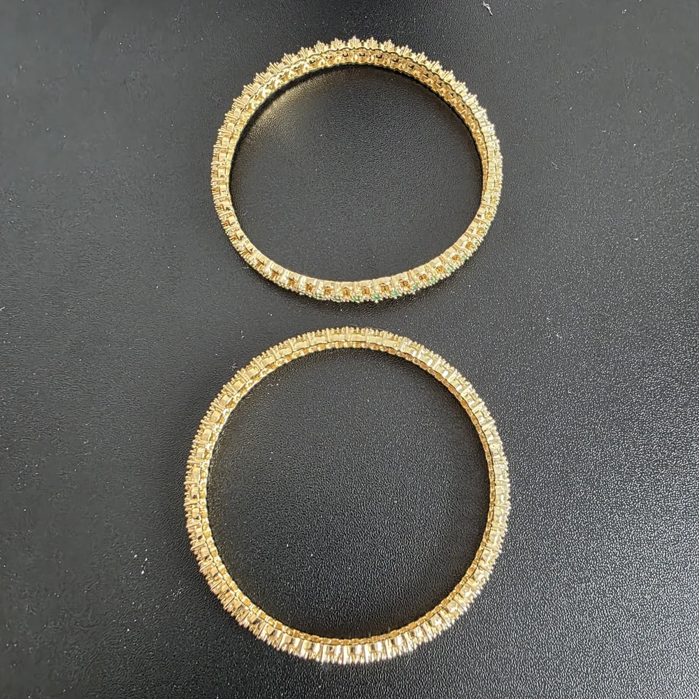 Watch Gold / Genuine Emerald & Diamond Simulant Bangle Bracelet Set